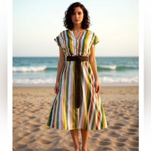 June & Hudson Striped Multicolor Dress with Belt so old money!!!
